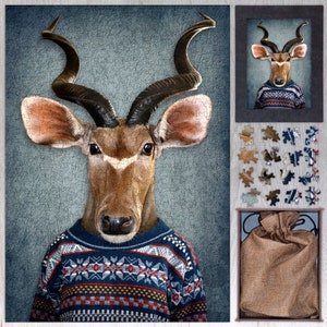 Animal Wooden Puzzle - Antelope. Wooden Animal Jigsaw Puzzles For Adults - 250, 500, 750 or 1000 pieces.