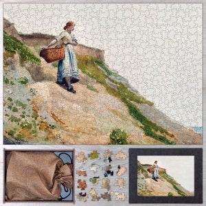 Fille portant un panier Puzzle en bois par Winslow Homer. Puzzle en bois pour adultes - 35, 108, 250, 500, 750 ou 1000 pièces.
