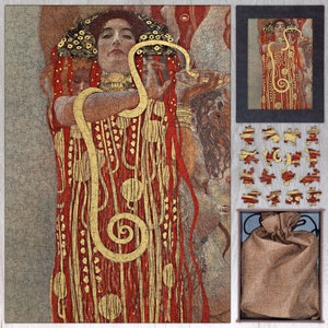 Hygieia Wooden Jigsaw Puzzle By Gustav Klimt. Wooden Puzzle For Adults - 35, 108, 250, 500, 750 or 1000 pieces.