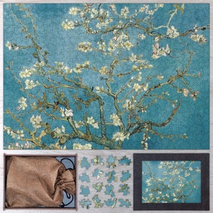 Almond Blossoms Wooden Jigsaw Puzzle By Vincent van Gogh. Wooden Puzzle For Adults - 35, 108, 250, 500, 750 or 1000 pieces.