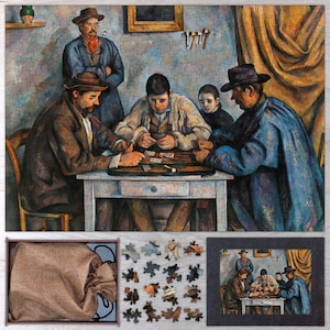 Rompecabezas de madera de los jugadores de cartas de Paul Cézanne. Rompecabezas artístico de madera para adultos: 35, 108, 250, 500, 750 o 1000 piezas.