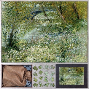 River Bank in Springtime Wooden Jigsaw Puzzle By Vincent van Gogh. Wooden Jigsaw Puzzle For Adults - 35, 108, 250, 500, 750 or 1000 pieces.