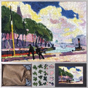 On the Banks of the Seine Wooden Jigsaw Puzzle By Henry Lyman Saÿen. Wooden Puzzle For Adults - 35, 108, 250, 500, 750 or 1000 pieces.