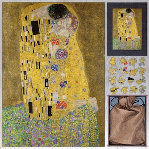 The Kiss Wooden Jigsaw Puzzle By Gustav Klimt. Wooden Puzzle For Adults - 35, 108, 250, 500, 750 or 1000 pieces.