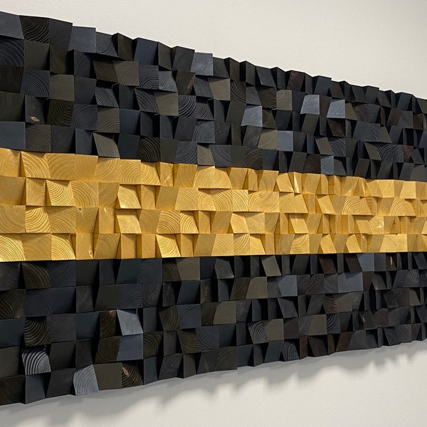 Arte della parete nera e oro "Golden Road" - Arte della parete in legno 3D - Scultura della parete in legno - Decorazione della parete per la casa o l'ufficio - Opera d'arte moderna in legno