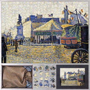 Place de Clichy Wooden Jigsaw Puzzle By Paul Signac. Wooden Jigsaw Puzzle For Adults - 35, 108, 250, 500, 750 or 1000 pieces.