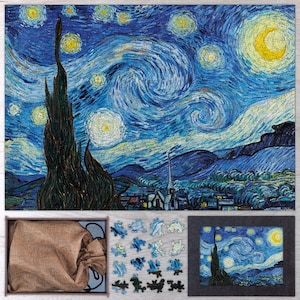 Jigsaw Puzzle For Adults - 35, 108, 250, 500, 750 or 1000 pieces. The Starry Night Wooden Jigsaw Puzzle By Vincent Van Gogh.