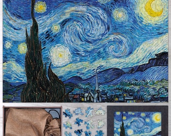 Jigsaw Puzzle For Adults - 35, 108, 250, 500, 750 or 1000 pieces. The Starry Night Wooden Jigsaw Puzzle By Vincent Van Gogh.