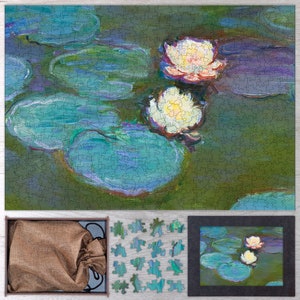 Nympheas Wooden Jigsaw Puzzle By Claude Monet. Wooden Art Jigsaw Puzzle For Adults - 35, 108, 250, 500, 750 or 1000 pieces.