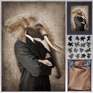 Animal Wooden Puzzle - Elephant. Wooden Animal Jigsaw Puzzles For Adults - 250, 500, 750 or 1000 pieces.