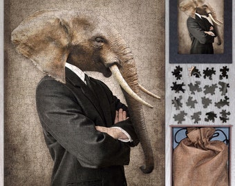 Rompecabezas de madera de elefante: arte animal divertido, regalo para adultos