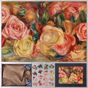 Roses Wooden Jigsaw Puzzle By Pierre Auguste Renoir. Wooden Jigsaw Puzzle For Adults - 35, 108, 250, 500, 750 or 1000 pieces.