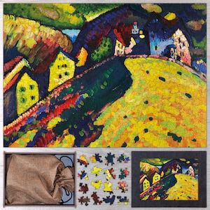 Houses at Murnau Wooden Jigsaw Puzzle By Wassily Kandinsky. Wooden Jigsaw Puzzle For Adults - 35, 108, 250, 500, 750 or 1000 pieces.