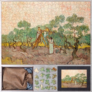 Women Picking Olives Wooden Jigsaw Puzzle By Vincent van Gogh. Wooden Puzzle For Adults - 35, 108, 250, 500, 750 or 1000 pieces.