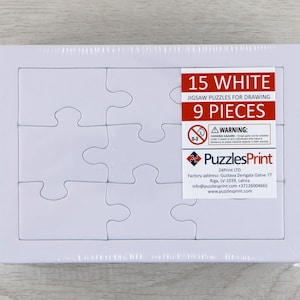 Białe, puste, proste puzzle | Opakowanie 15 sztuk - małe (A5) Puzzle 9-elementowe | Puzzle do rysowania, malowania dla dzieci i dorosłych