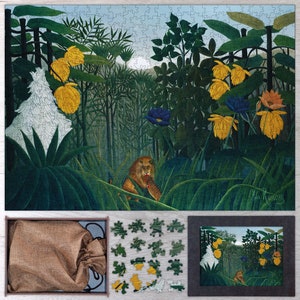 The Repast of the Lion Wooden Jigsaw Puzzle By Henri Rousseau. Wooden Jigsaw Puzzle For Adults - 35, 108, 250, 500, 750 or 1000 pieces.