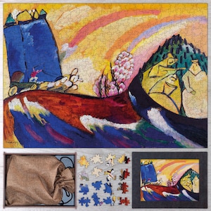 Painting with Troika Wooden Jigsaw Puzzle By Wassily Kandinsky. Wooden Jigsaw Puzzle For Adults - 35, 108, 250, 500, 750 or 1000 pieces.
