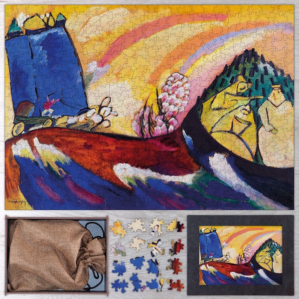 Peinture avec puzzle en bois Troïka par Wassily Kandinsky. Puzzle en bois pour adultes - 35, 108, 250, 500, 750 ou 1000 pièces.