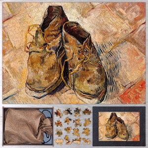 Shoes Wooden Jigsaw Puzzle By Vincent van Gogh. Wooden Jigsaw Puzzles For Adults - 35, 108, 250, 500, 750 or 1000 pieces.