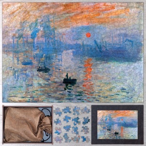 Impression, Sunrise Wooden Jigsaw Puzzle By Claude Monet. Wooden Art Jigsaw Puzzles For Adults - 35, 108, 250, 500, 750 or 1000 pieces.