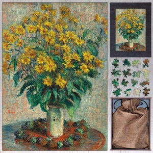 Jerusalem Artichoke Flowers Wooden Jigsaw Puzzle By Claude Monet. Wooden Jigsaw Puzzles For Adults - 35, 108, 250, 500, 750 or 1000 pieces.
