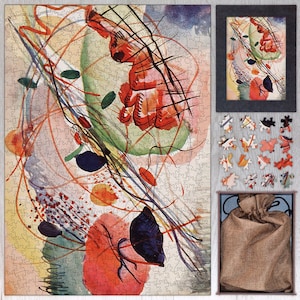 Aquarell Print Wooden Jigsaw Puzzle By Wassily Kandinsky. Wooden Jigsaw Puzzle For Adults - 35, 108, 250, 500, 750 or 1000 pieces.