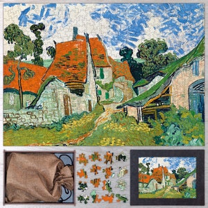 Street in Auvers-sur-Oise Wooden Jigsaw Puzzle By Vincent van Gogh. Wooden Jigsaw Puzzle For Adults - 35, 108, 250, 500, 750 or 1000 pieces.