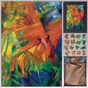 Animals in Landscape Wooden Jigsaw Puzzle By Franz Marc. Wooden Jigsaw Puzzle For Adults - 35, 108, 250, 500, 750 or 1000 pieces.