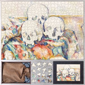 Three Skulls Wooden Jigsaw Puzzle By Paul Cézanne. Wooden Art Jigsaw Puzzle For Adults - 35, 108, 250, 500, 750 or 1000 pieces.
