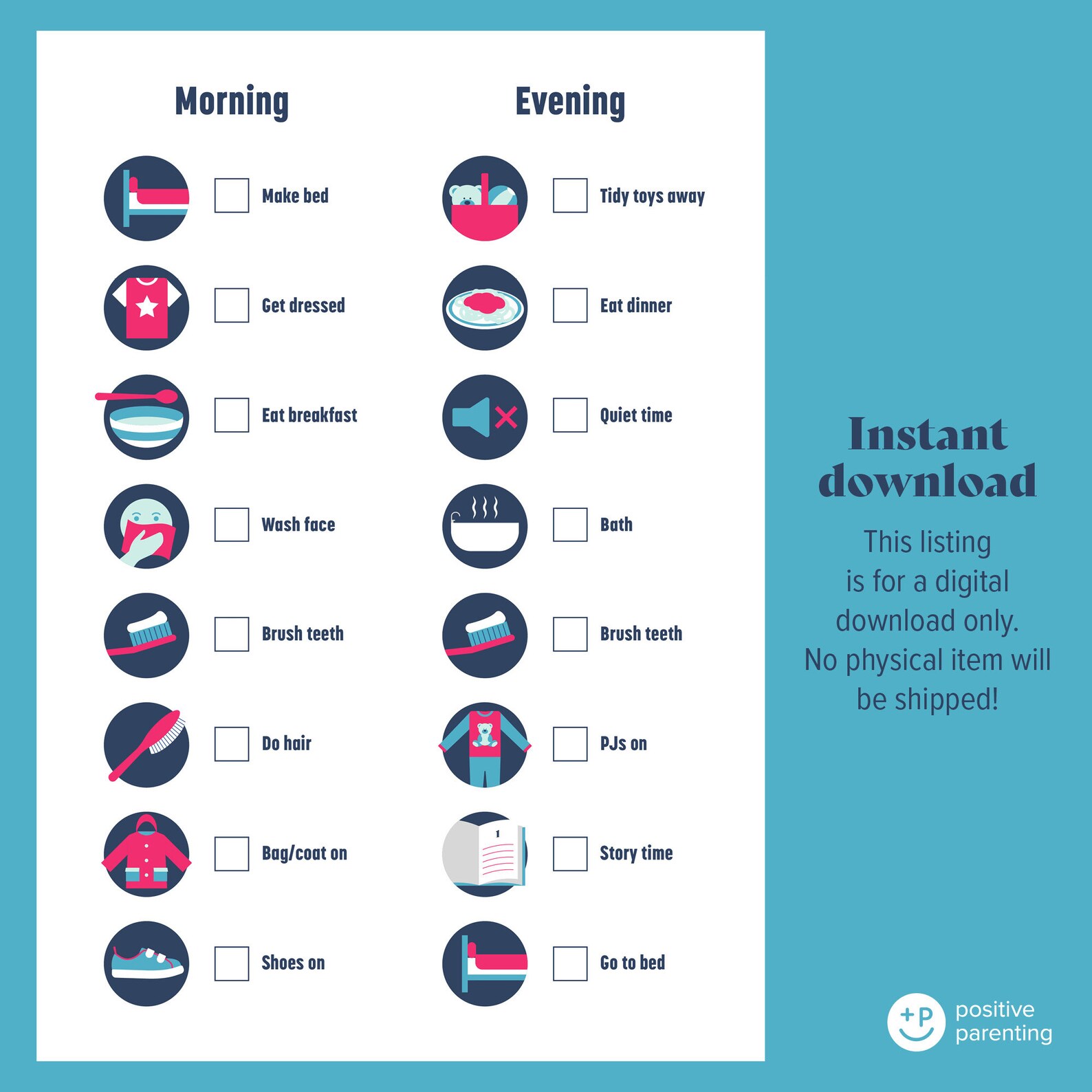 Positive Discipline Routine Chart Positive Discipline Tool - Routine Chart for Kids / Morning & Evening ...