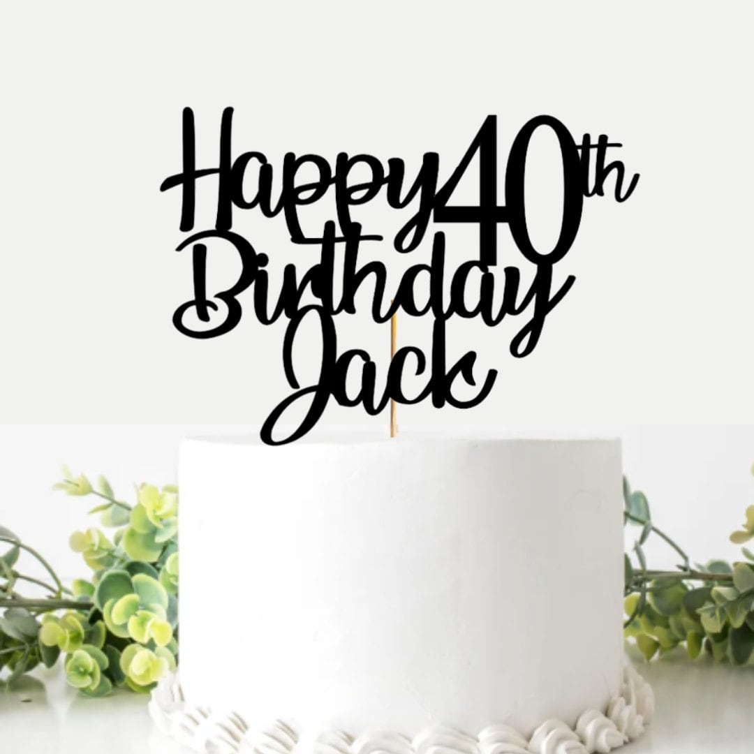 Gold Glitter 40th Birthday Cake Topper, Gold Birthday Cake Topper