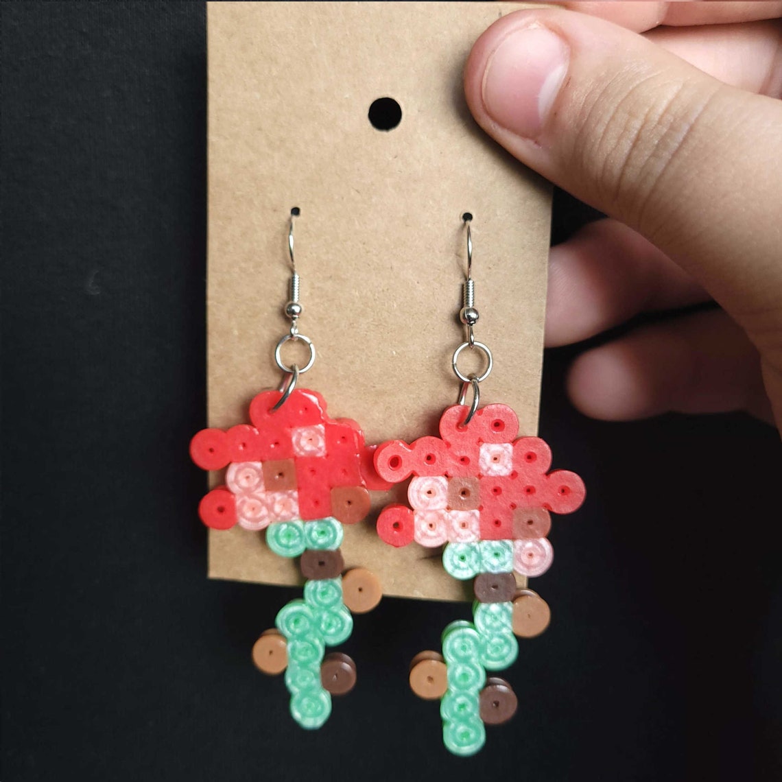 Minecraft Design Perler Bead Earrings Minecraft Mushroom Etsy