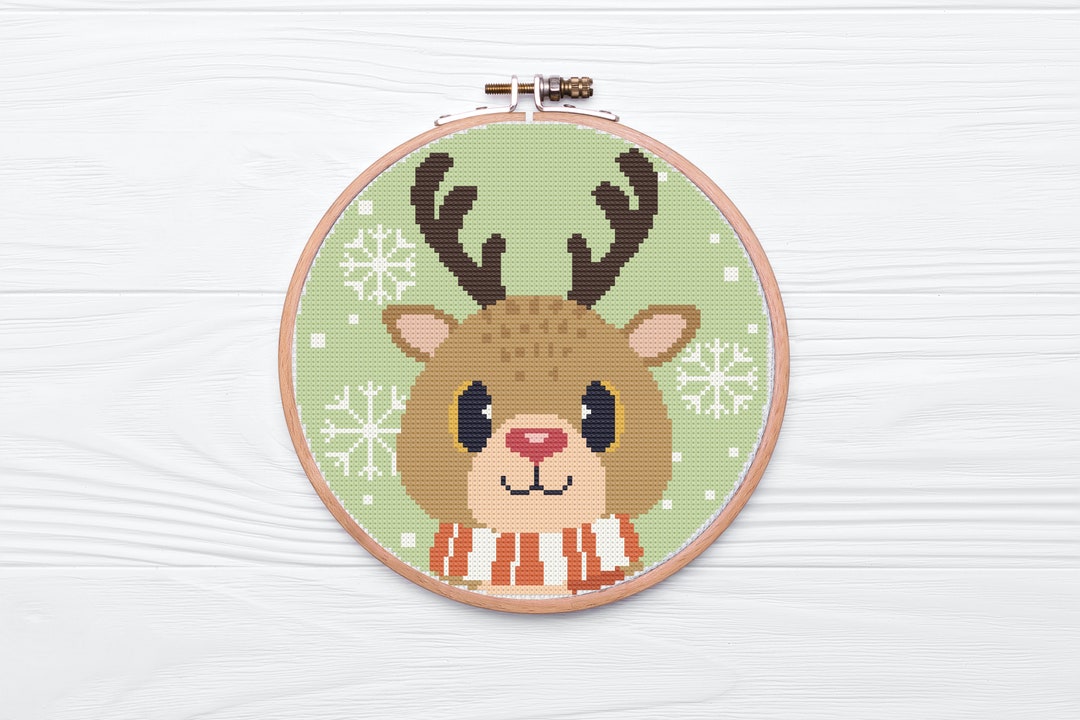 Cute Christmas Reindeer Green Cross Stitch Pattern / Digital PDF ...