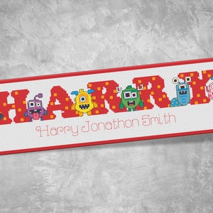 Monster Name Sampler Cross Stitch Chart / Personalised / Digital PDF Pattern Download