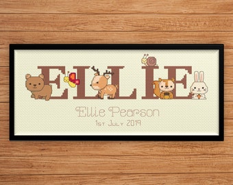 Woodland Animals Name Sampler Cross Stitch Chart / Personalised / Digital PDF Pattern Download