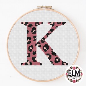 Leopard Print Letter K Cross Stitch Pattern - Instant Download - PDF Pattern