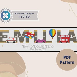 Schema punto croce Sampler Nome Trasporto / Personalizzato / Download modello PDF digitale