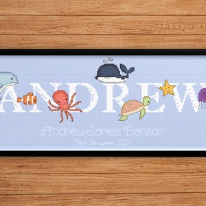 Underwater Name Sampler Cross Stitch Chart / Personalised / Digital PDF Pattern Download