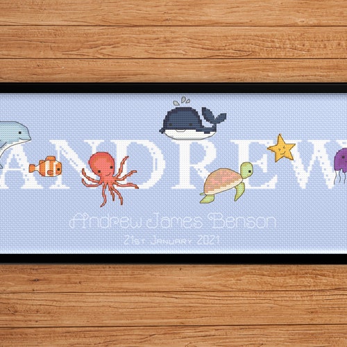 Underwater Name Sampler Cross Stitch Chart / Personalised / Etsy