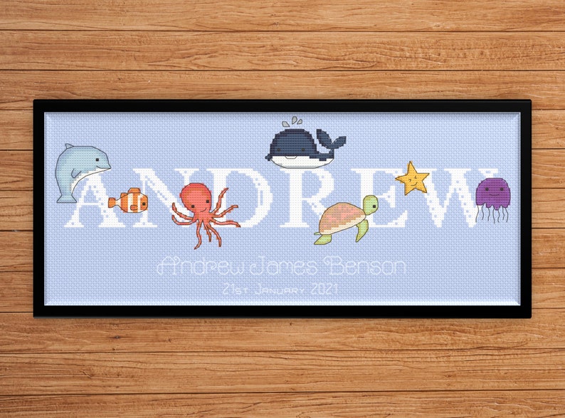 Underwater Name Sampler Cross Stitch Chart / Personalised / Etsy