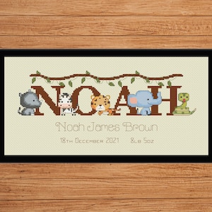 Jungle Name Sampler Cross Stitch Chart / Personalised / Digital PDF Pattern Download