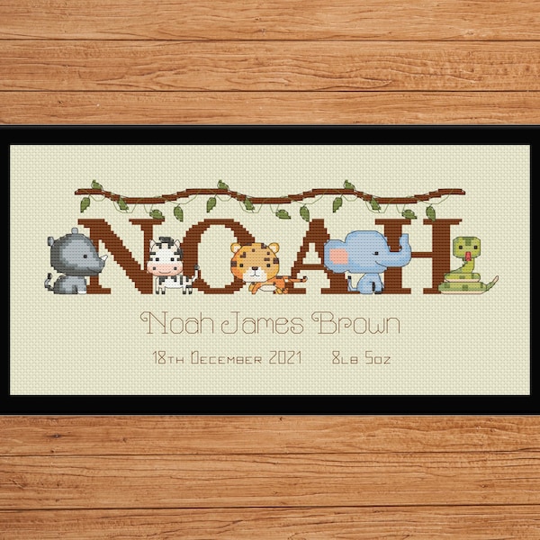 Jungle Name Sampler Cross Stitch Chart / Personalised / Digital PDF Pattern Download