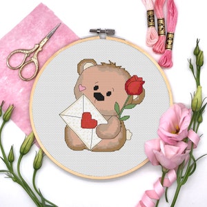 Valentines Day Bear Cross Stitch Pattern / Digital PDF Download / Instant Download