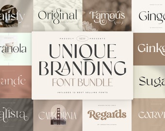 Unique Branding Modern Font Bundle - Branding Font, Cricut Fonts, Font Svg, Elegant Font, Modern Font, Aesthetic Font, Logo Font