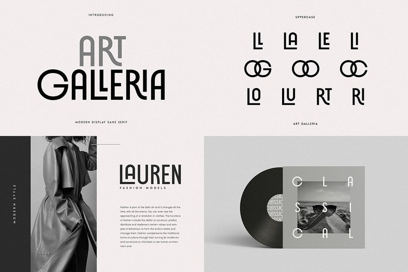 May include: A black and white image of a fashion model wearing a long, leather coat. The text "LAUREN FASHION MODELS" is displayed in a bold, sans-serif font.
