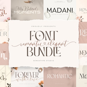 Romantic Elegant Font Bundle - Valentine, Font with Hearts, Font Bundle, Script Fonts, Cursive Font, Swashes Font, Wedding Font