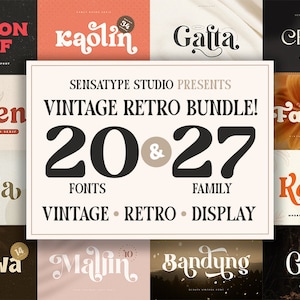 20-in-1 Vintage Retro Fonts Bundle: Groovy & Cursive Fonts