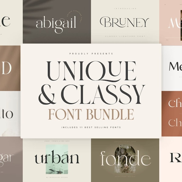 11 in 1 Unique & Classy Modern Font Bundle - Font Bundle, Elegant Font, Luxury Font, Logo Font, Wedding Font, Canva Font