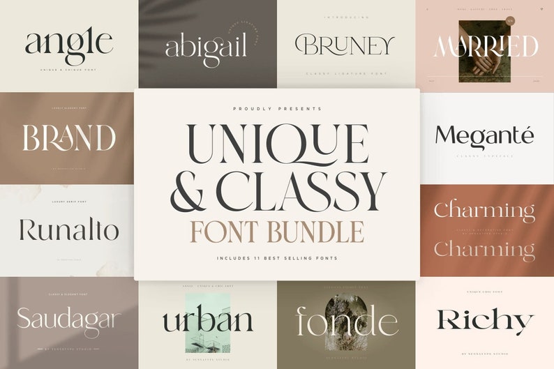 11 in 1 Unique & Classy Modern Font Bundle - Font Bundle, Elegant Font, Luxury Font, Logo Font, Wedding Font, Canva Font