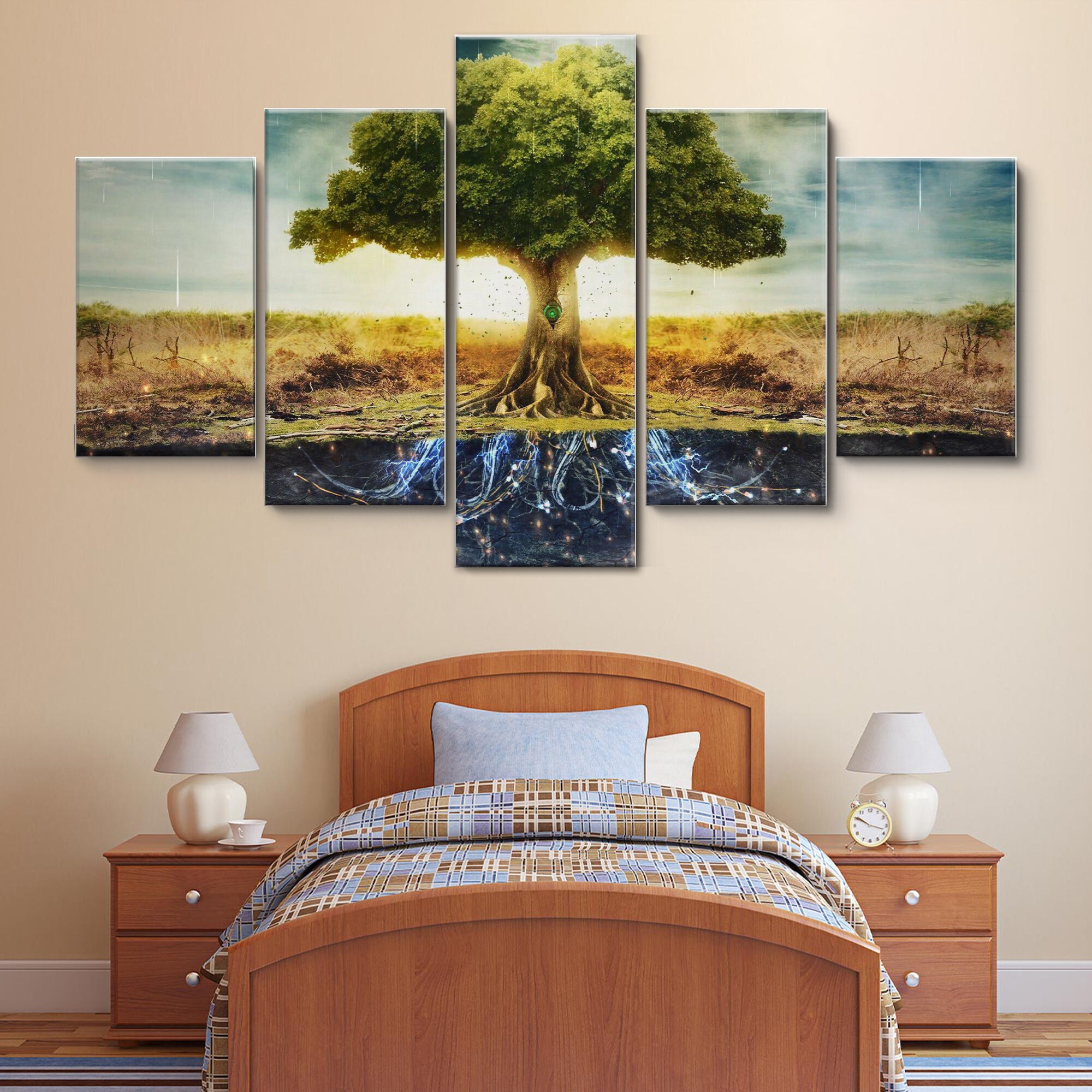 Tree of Life 5 Pieces Canvas Wall Art 5 Panel Large Framed Etsy.de